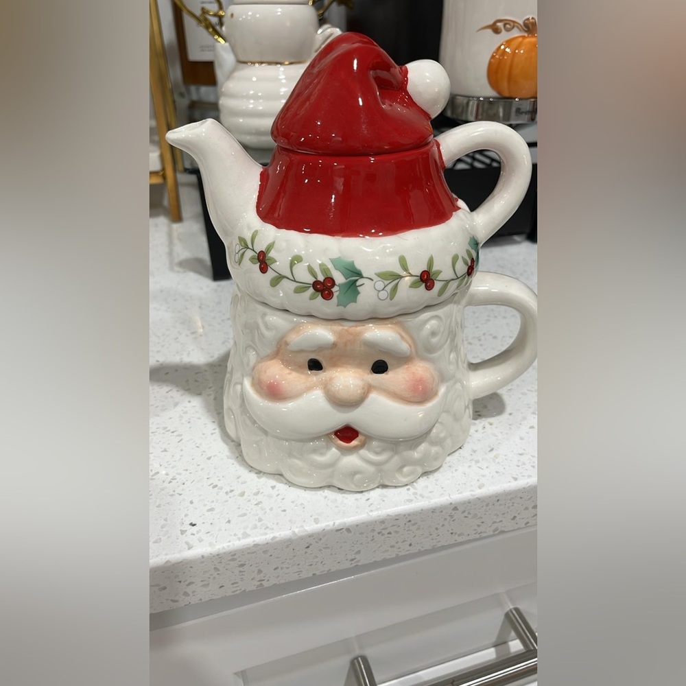 Festive Santa Claus Ceramic Teapot - Red and White